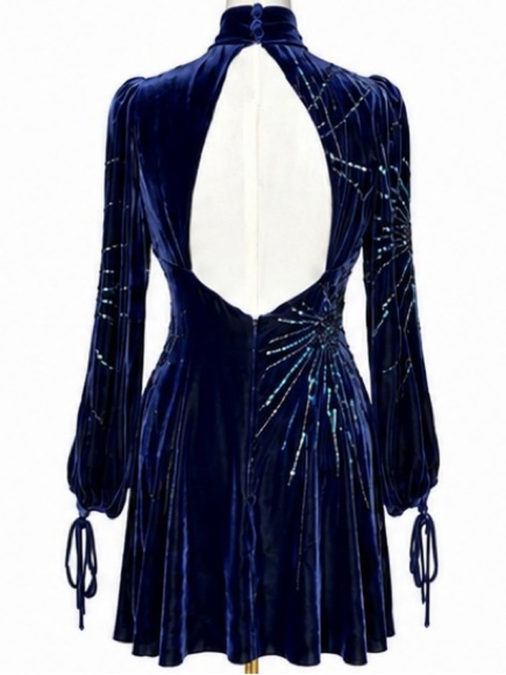 Marc Jacobs Midnight Blue Velvet Bow-Tie Long Sleeve Dress - Picture 4 of 6